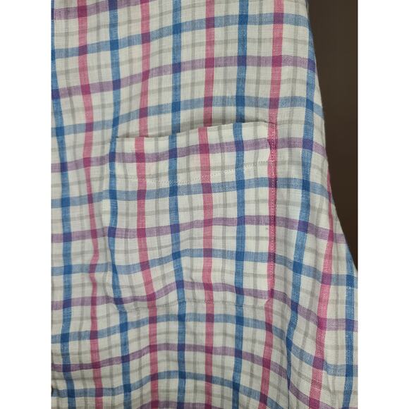 Jos A Banks blue pink plaid short sleeve button down linen shirt - xl - Picture 2 of 4